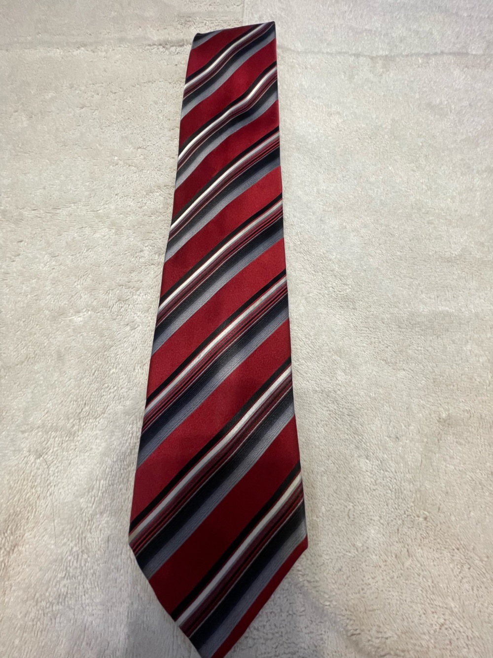 Geoffrey Beene Red Stripe Silk Tie with Black and Gray Accents